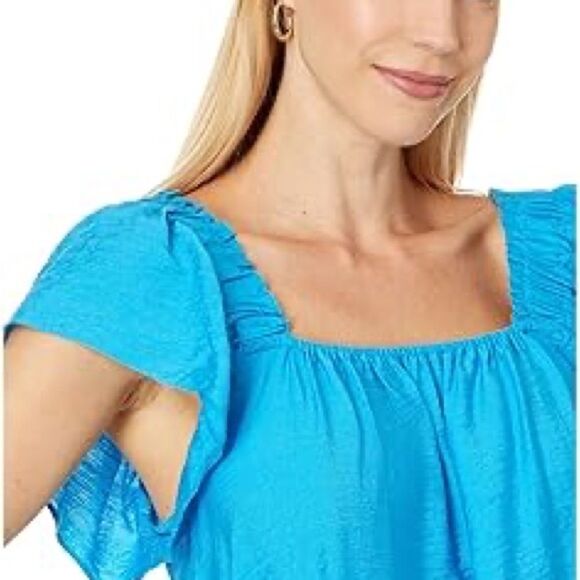 Lilly Pulitzer Caralisa Flutter Sleeve Top‎ Square Neck Size S Tangier Teal NEW - Picture 3 of 11